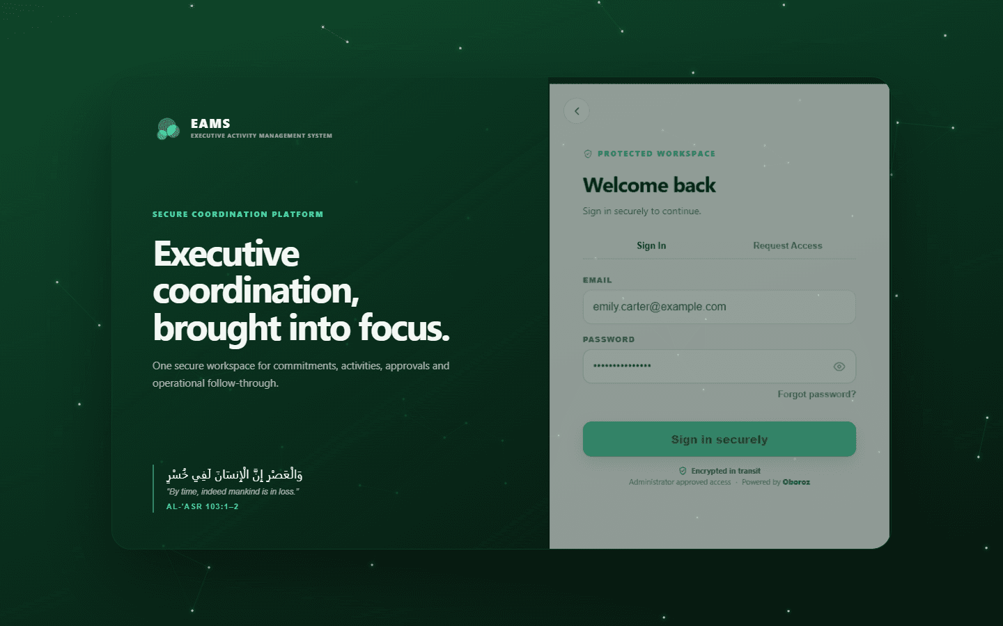 EAMS secure sign-in interface