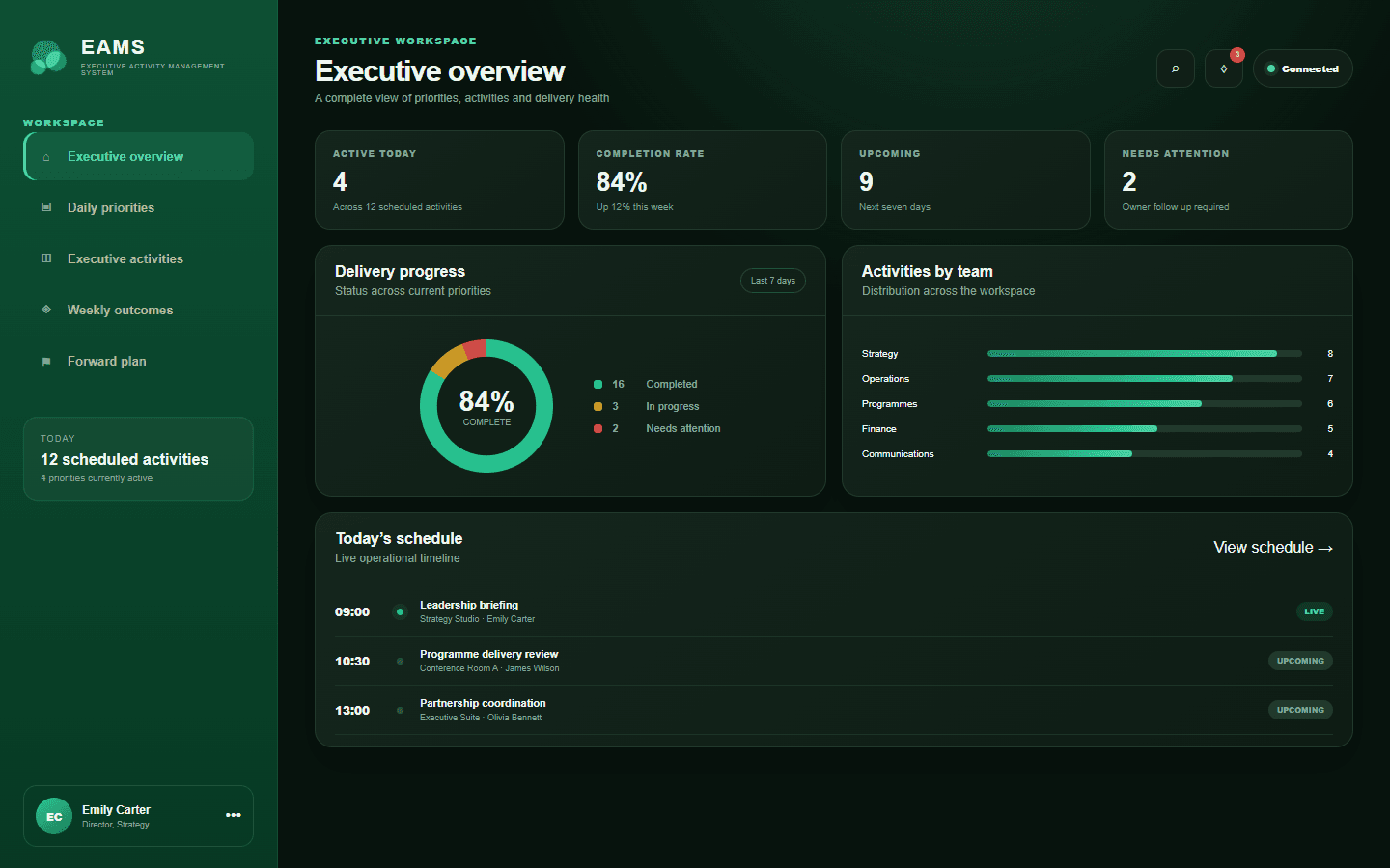 Executive Activity Management System dashboard