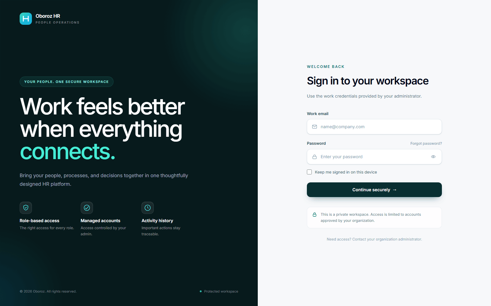 HRMS secure sign-in interface