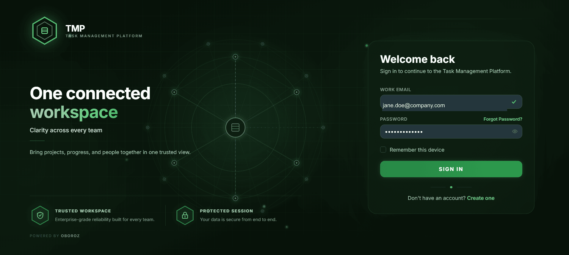 TMP secure sign-in interface